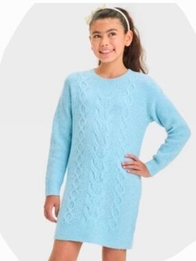 Girls' Long Sleeve Sweater Shift Dress Cat & Jack Light Blue Medium (8)